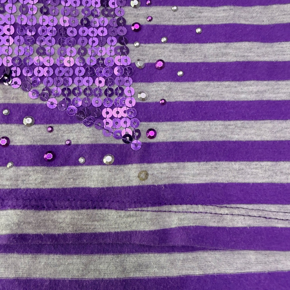 Knitworks Girls Purple‎ Striped Sequin Star Crop Top Shirt Size M 10/12 JCP1184K - Picture 4 of 9